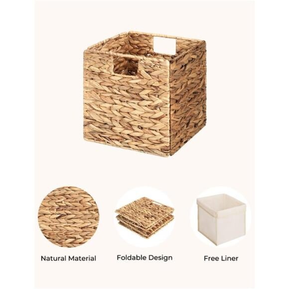 Wicker Baskets for Storage with Liners, Water Hyacinth Storage Baskets - Picture 3 of 7